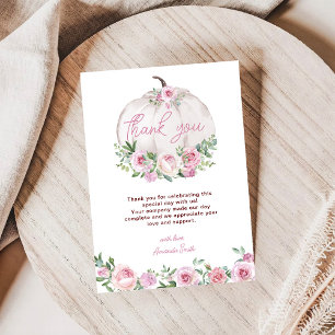Pink Blush Floral Little Pumpkin Baby Shower Thank You Card
