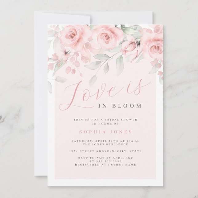 Pink Blush Floral Love is in Bloom Bridal Shower  Invitation (Front)