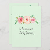 Pink Blush Floral Mint Green Wood Baby Shower Invitation (Front/Back)