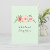 Pink Blush Floral Mint Green Wood Baby Shower Invitation (Standing Front)