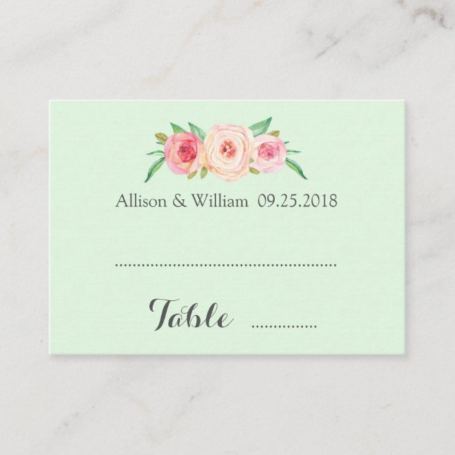 Pink Blush Floral Mint Place Setting Cards (Front)
