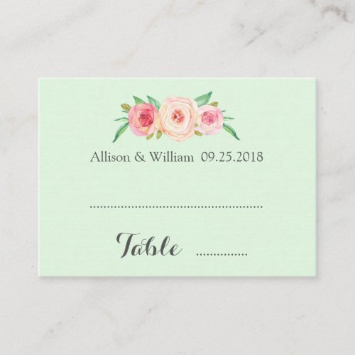 Pink Blush Floral Mint Place Setting Cards