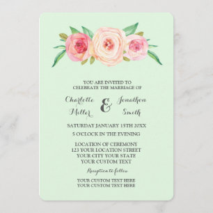 Pink Blush Floral Mint Wedding Invitations