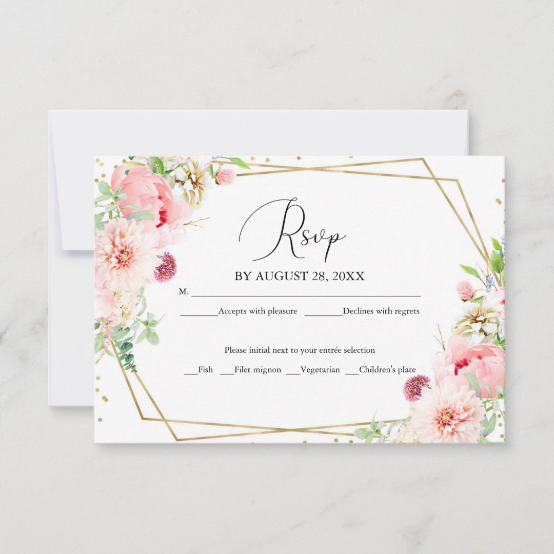 Pink Blush Floral Modern Elegant Wedding RSVP Card | Zazzle