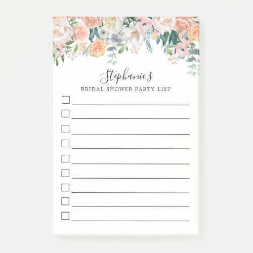 Pink Blush Floral Monogrammed Lined To_Do List  Post_it Notes