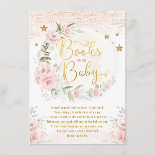 Pink Blush Floral Moon  Stars Books for Baby Girl Enclosure Card