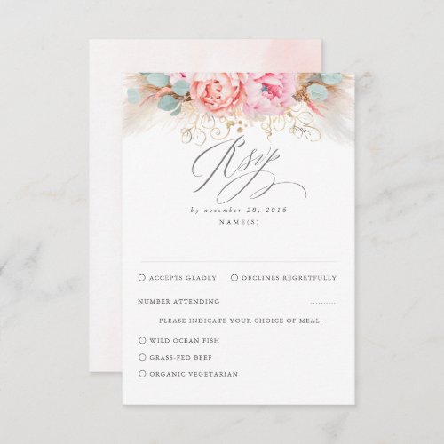 Pink Blush Floral Pampas Grass Wedding RSVP