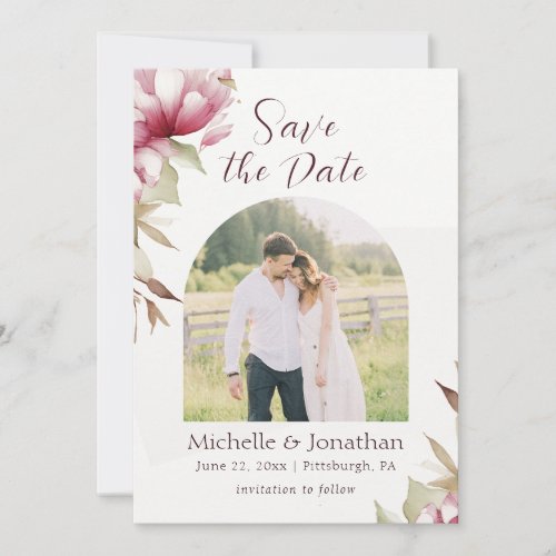 Pink Blush Floral Photograph Bible Verse Wedding Save The Date