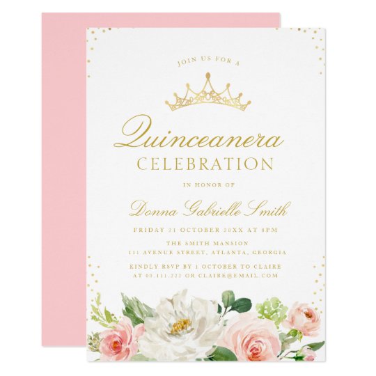 Pink blush floral Quinceanera invitation