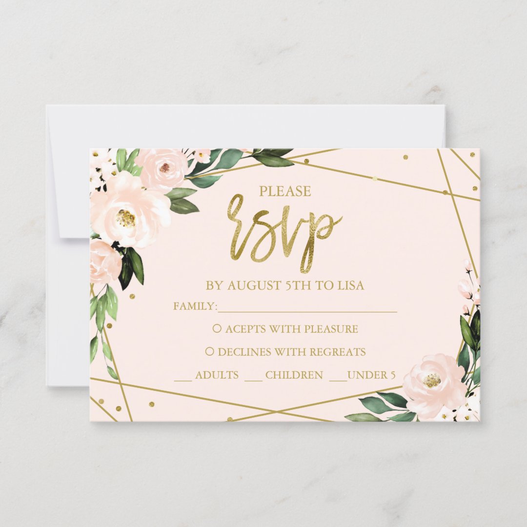 Pink Blush Floral Quinceanera RSVP Card | Zazzle