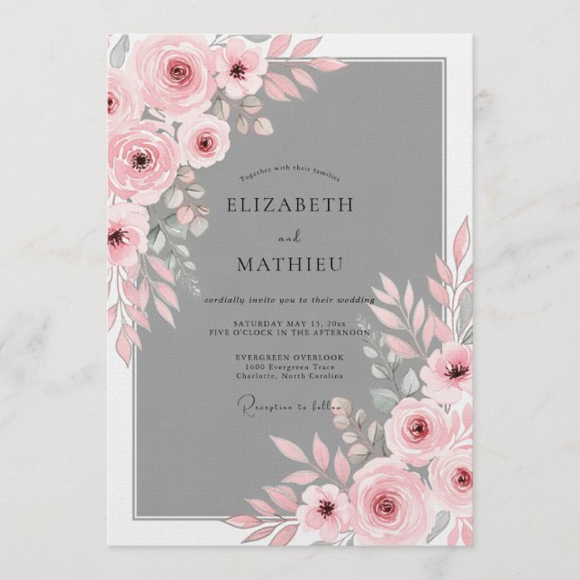Pink Blush Floral Romantic Wedding Invitation (Front)