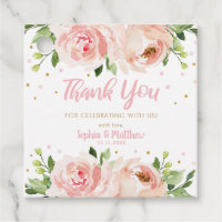 Pink Blush Floral Roses Baby Shower Thank You Favor Tags