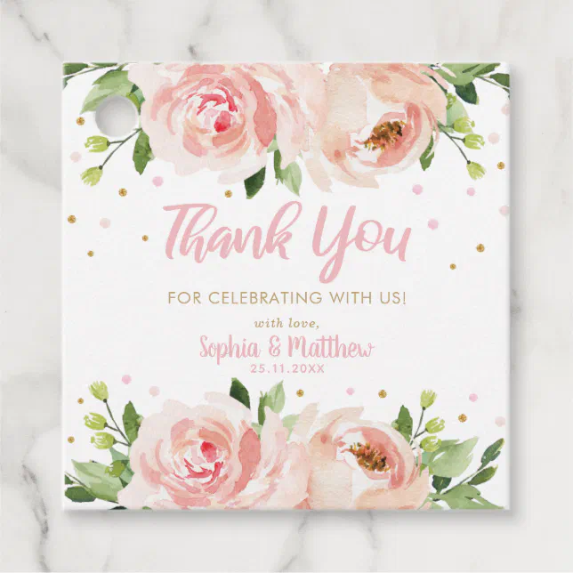 Pink Blush Floral Roses Baby Shower Thank You Favor Tags | Zazzle