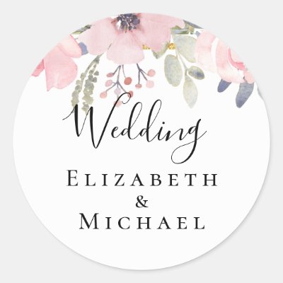 Pink Blush Floral Sage Greenery Wedding Classic Round Sticker