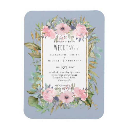 Pink Blush Floral Sage Greenery Wedding Magnet