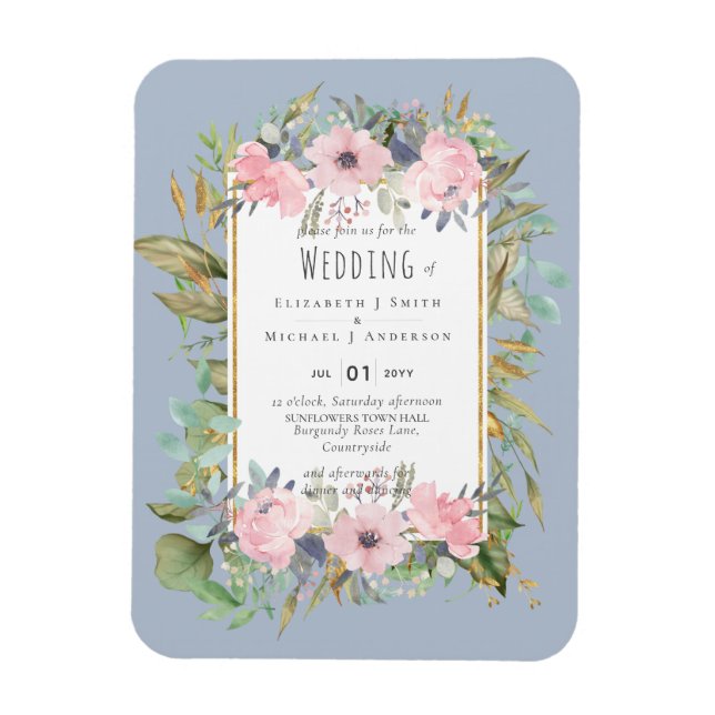 Pink Blush Floral Sage Greenery Wedding Magnet (Vertical)