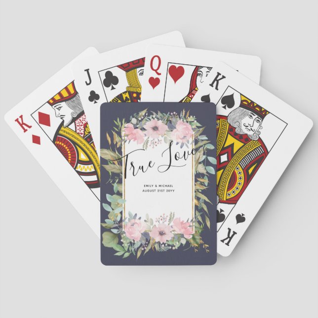 Pink Blush Floral Sage Greenery Wedding Poker Cards (Back)