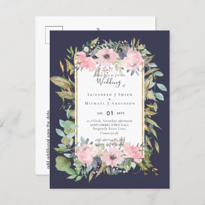 Pink Blush Floral Sage Greenery Wedding Postcard
