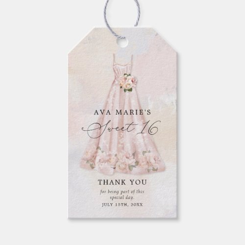 Pink Blush Floral Sweet 16th Thank you Gift Tags
