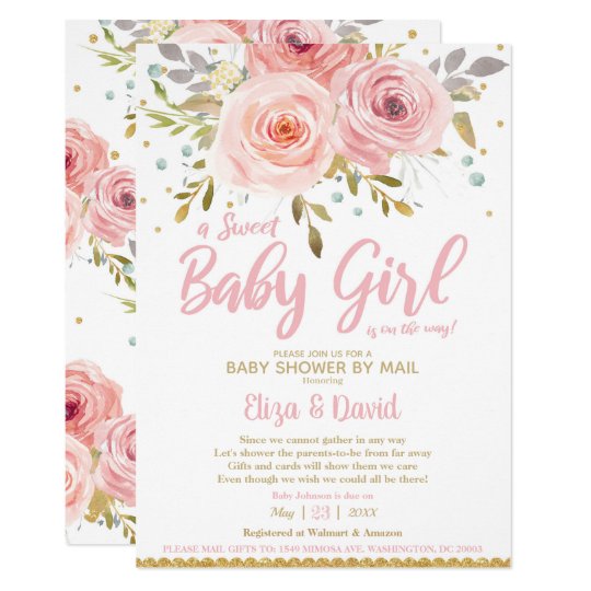 Pink Blush Floral Virtual Baby Shower by Mail Girl Invitation