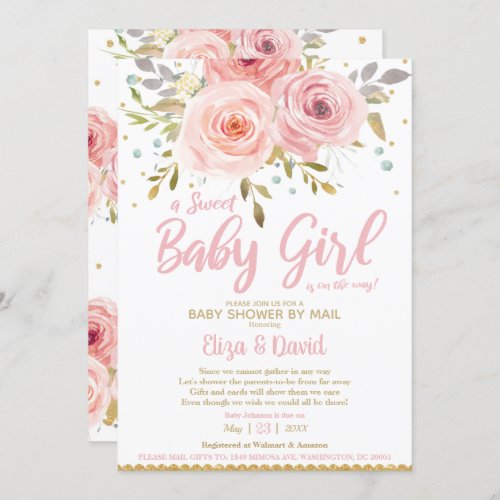 Pink Blush Floral Virtual Baby Shower by Mail Girl Invitation