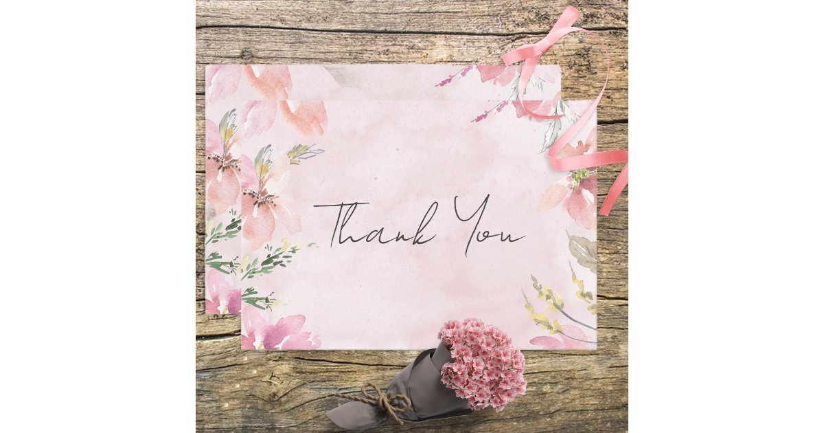 Pink Blush Floral Watercolor Modern Wedding Thank You Card | Zazzle