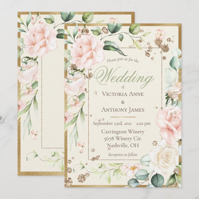 Pink Blush Floral Watercolor Wedding Invitation (Front/Back)