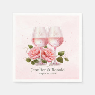 Pink Blush Floral Watercolor Wine Glasses Wedding Napkins