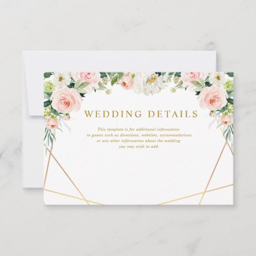 pink blush floral wedding details card