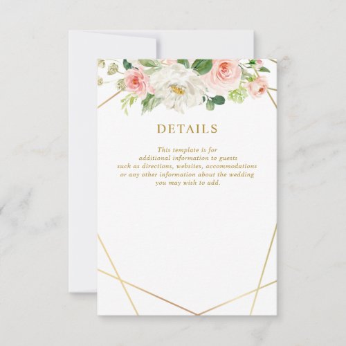 pink blush floral wedding details card