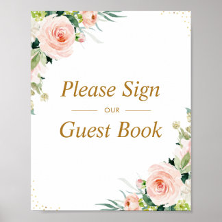 Pink blush floral wedding guestbook sign