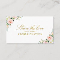 pink blush floral wedding hashtag card