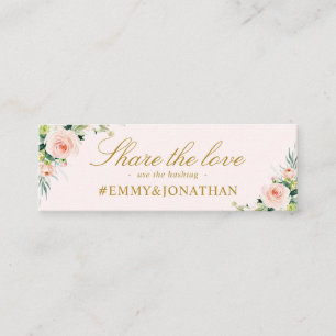 pink blush floral wedding hashtag card