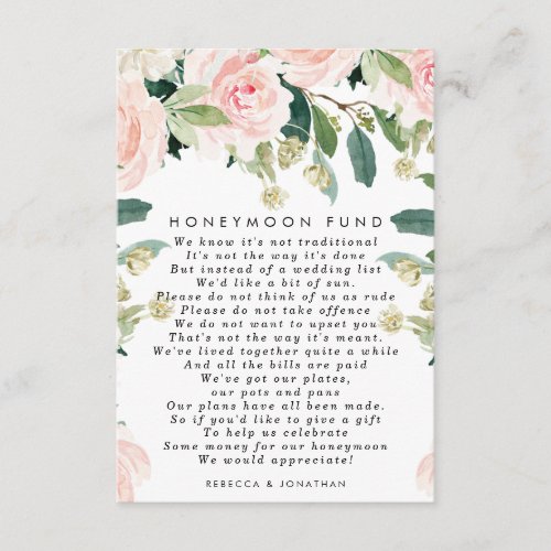 pink blush floral wedding honeymoon fund card