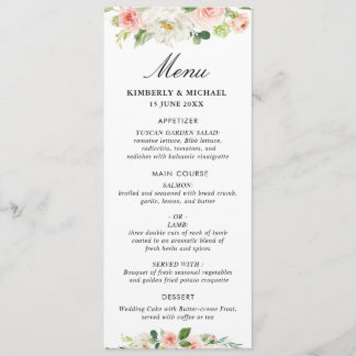 pink blush floral wedding menu