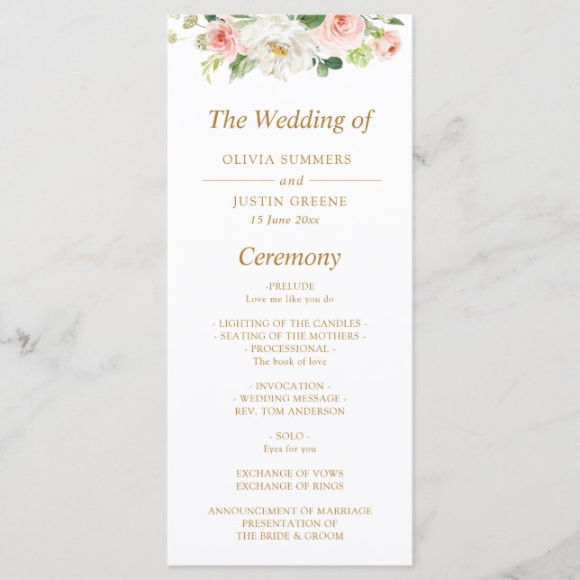 Pink blush floral wedding program (Front)