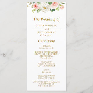 Pink blush floral wedding program