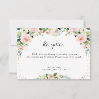 pink blush floral wedding reception card