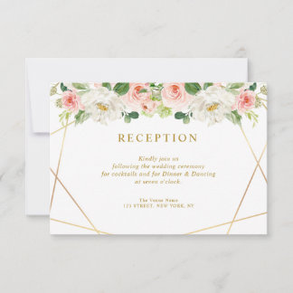 pink blush floral wedding reception card