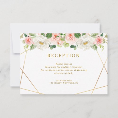 pink blush floral wedding reception card