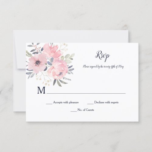 Pink Blush Floral _ White _ Wedding  RSVP Card