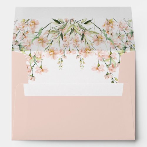 Pink Blush Floral Wildflowers Chic Wedding Envelope