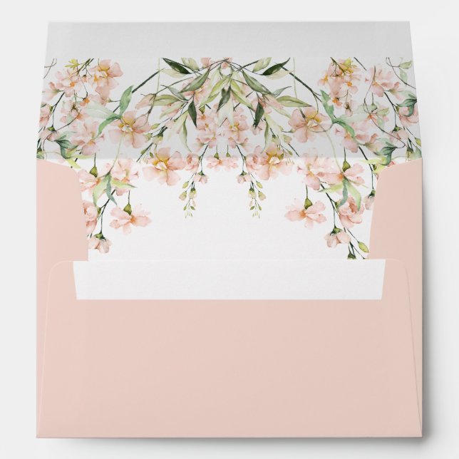 Pink Blush Floral Wildflowers Chic Wedding Envelope (Back (Bottom))