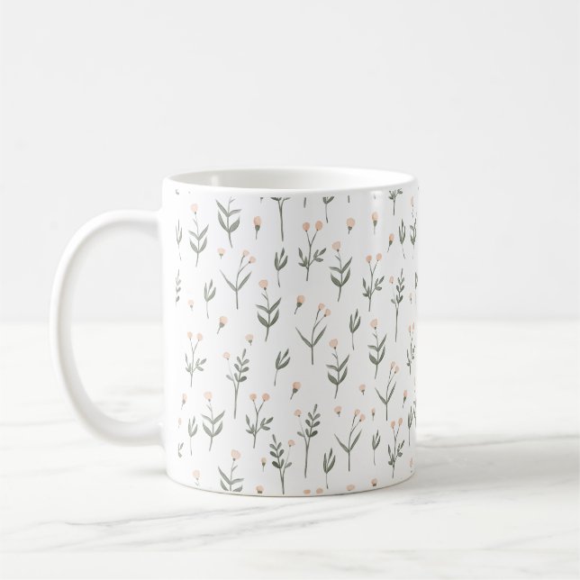 Pink Blush Floral Wildflowers Cottage Coffee Mug (Left)