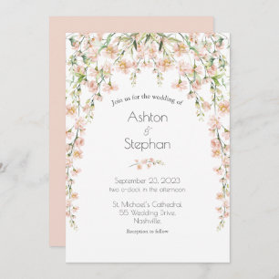 Pink Blush Floral Wildflowers Elegant Wedding Invitation