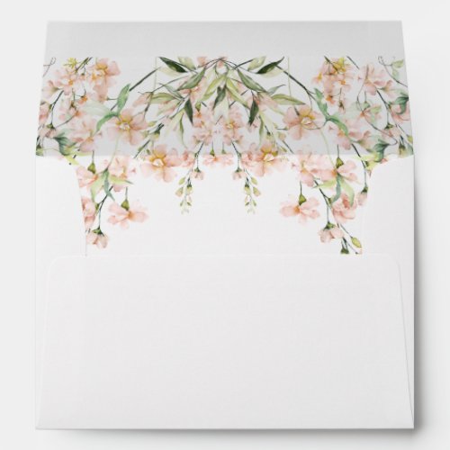Pink Blush Floral Wildflowers White Wedding Envelope