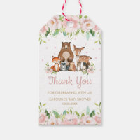 Pink Blush Floral Woodland Animals Thank You Favor Gift Tags