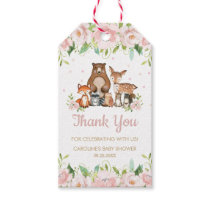Pink Blush Floral Woodland Animals Thank You Favor Gift Tags