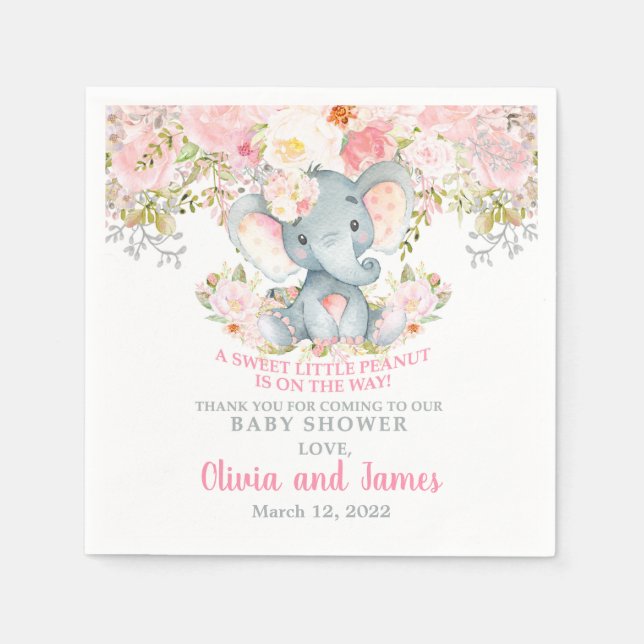 Pink blush flowers and elephant napkins. napkins (Front)