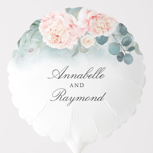 Pink Blush Flowers and Greenery Elegant Balloon (Front)